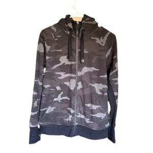Athleta Camo Zip Up Hoodie Women’s Medium Gray Black Retired Fleece Jacket